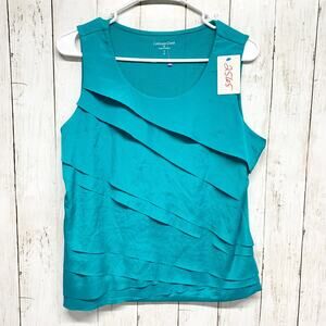 Coldwater Creek Shirt Women Size Small Teal Ruffle Layered Sleeveless Blouse